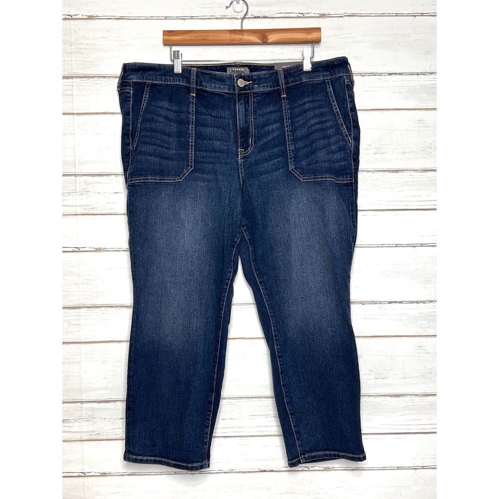 Torrid Crop Boyfriend Jeans Plus Size 20 Dark Wash Vintage Stretch Mid Rise